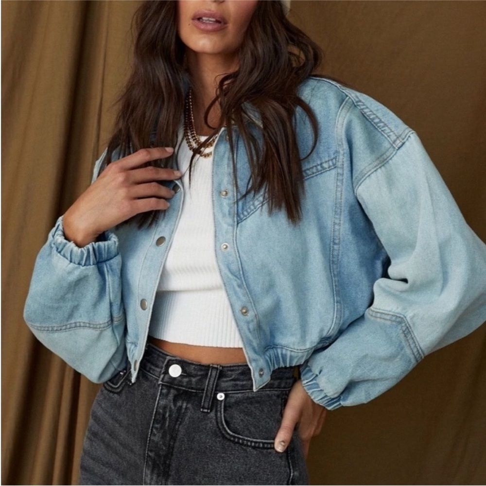 12th Tribe Light Blue Cropped Denim Jacket